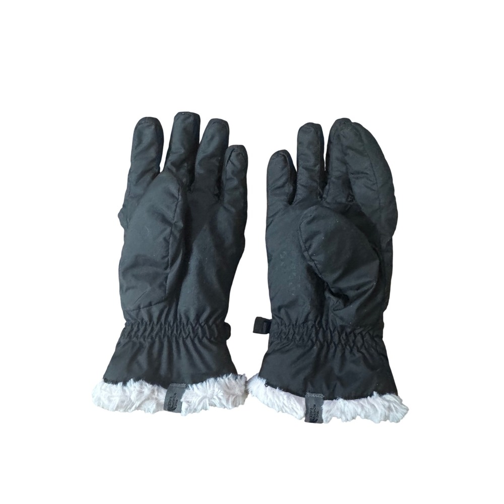 The North Face Women's M Winter Gloves Black Pink Faux Fur Trim Insulated - Picture 2 of 4